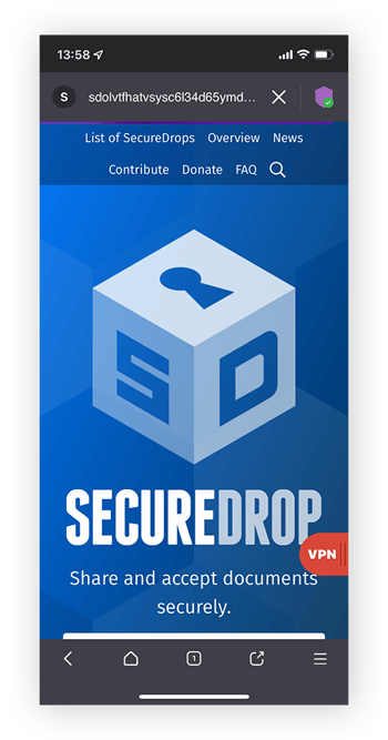 SecureDrop文件共享网站，仅能通过黑暗网路和Tor等浏览器访问。